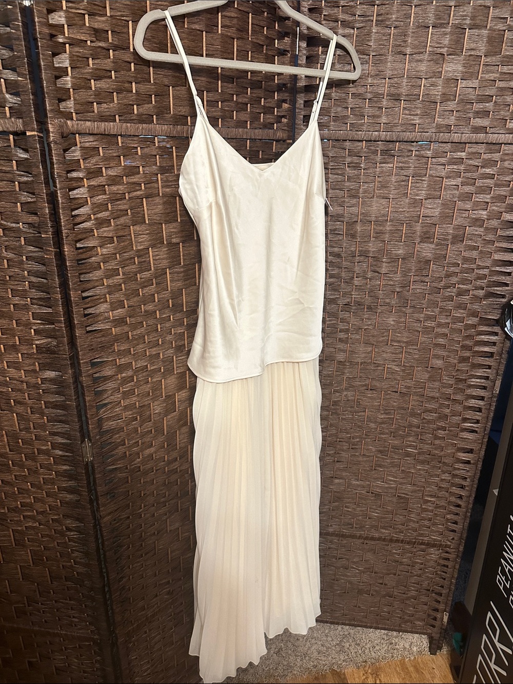 Avec Les Filles Cream Pleated Slip Dress